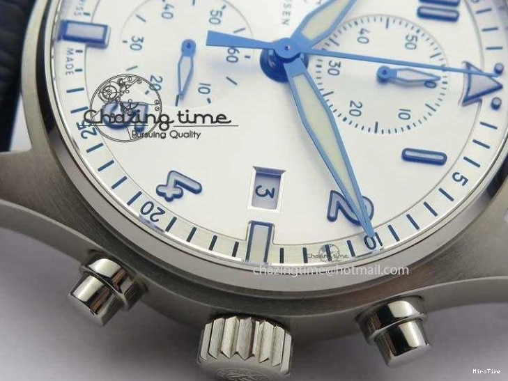 MIROTIME 1225 Pilot Chrono SS IW387809 ZF 1:1 Best Edition Silver Dial Blue Numbers On Blue Leather Strap A Lightweight 7263